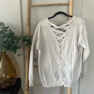 Aqua Cream Cashmere Sweater with Braided Back